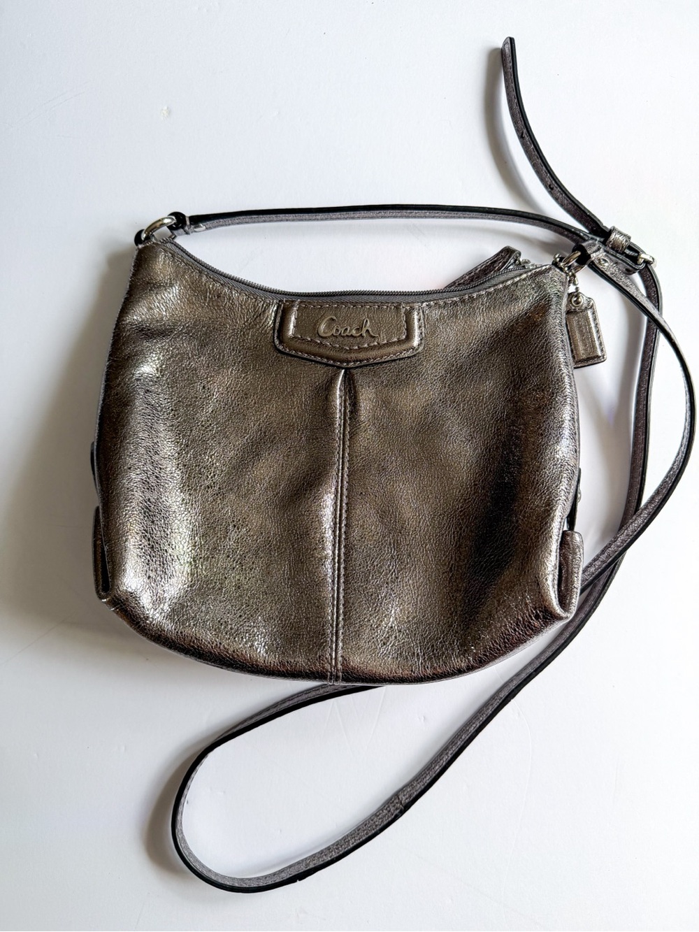 Coach Ashley Metallic Pewter Shoulder Crossbody Bag